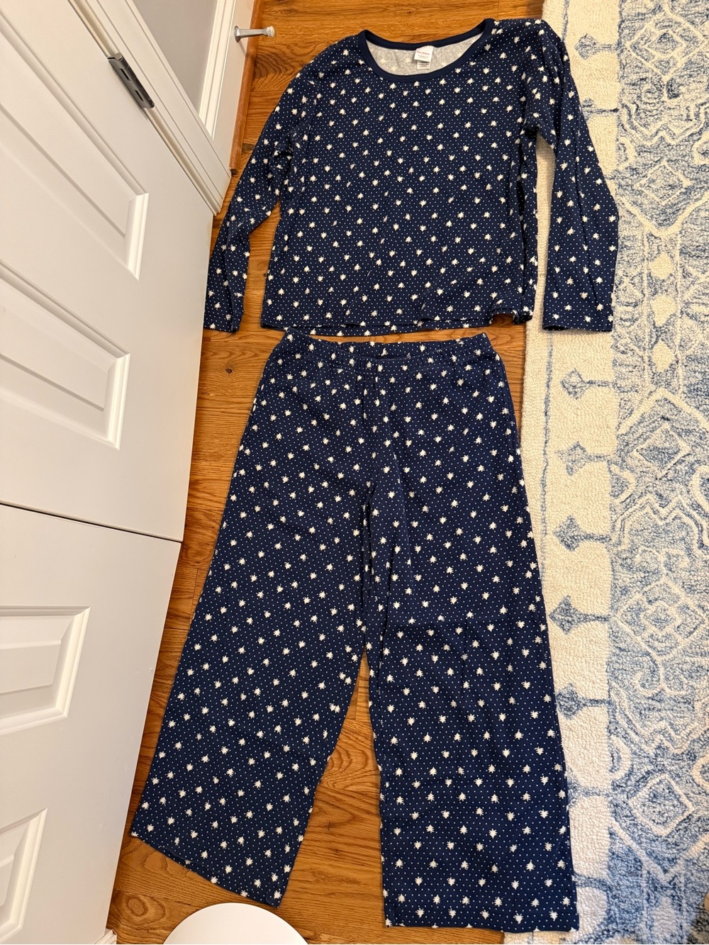 Hanna Andersson Women's Wide Leg Pajama Set in Navy Forest Size Medium - Picture 2 of 11